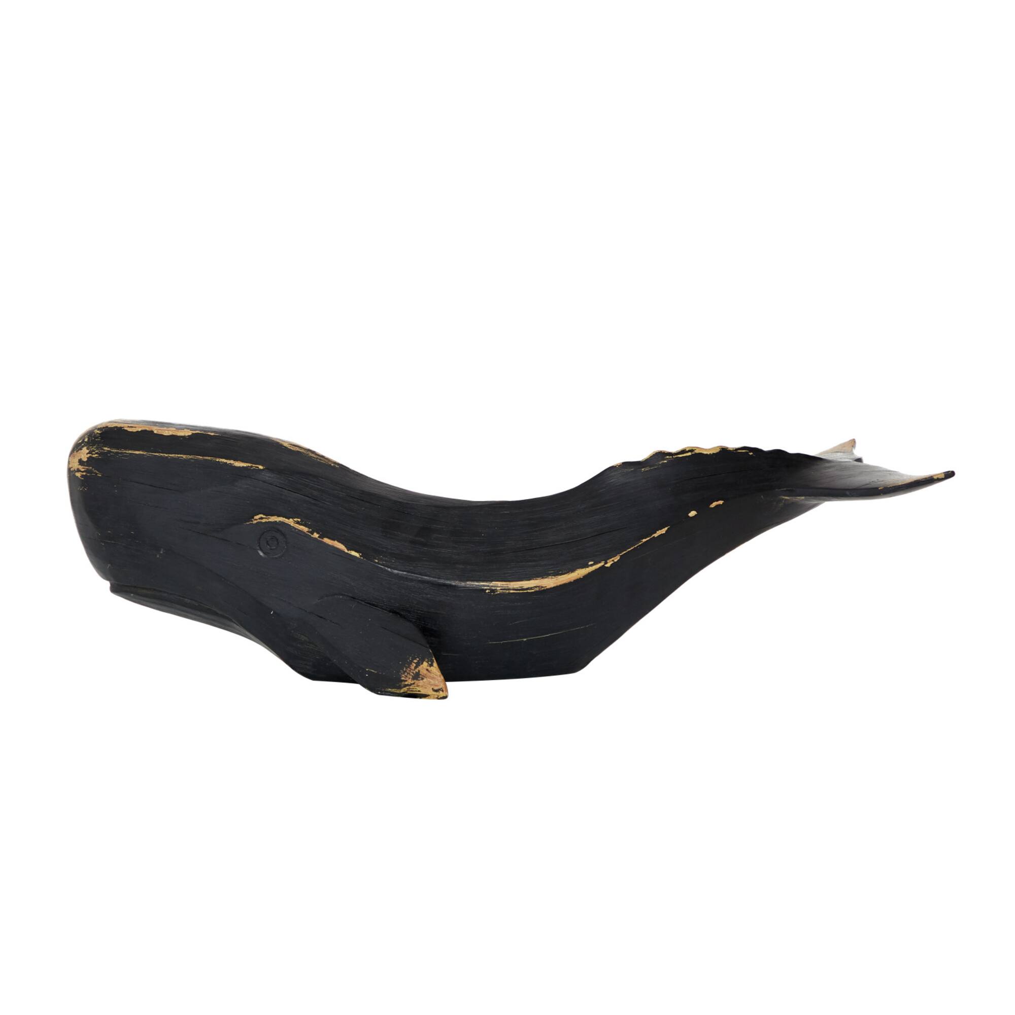 Black Polyresin Coastal Whale Sculpture, 7" x 24" x 8"